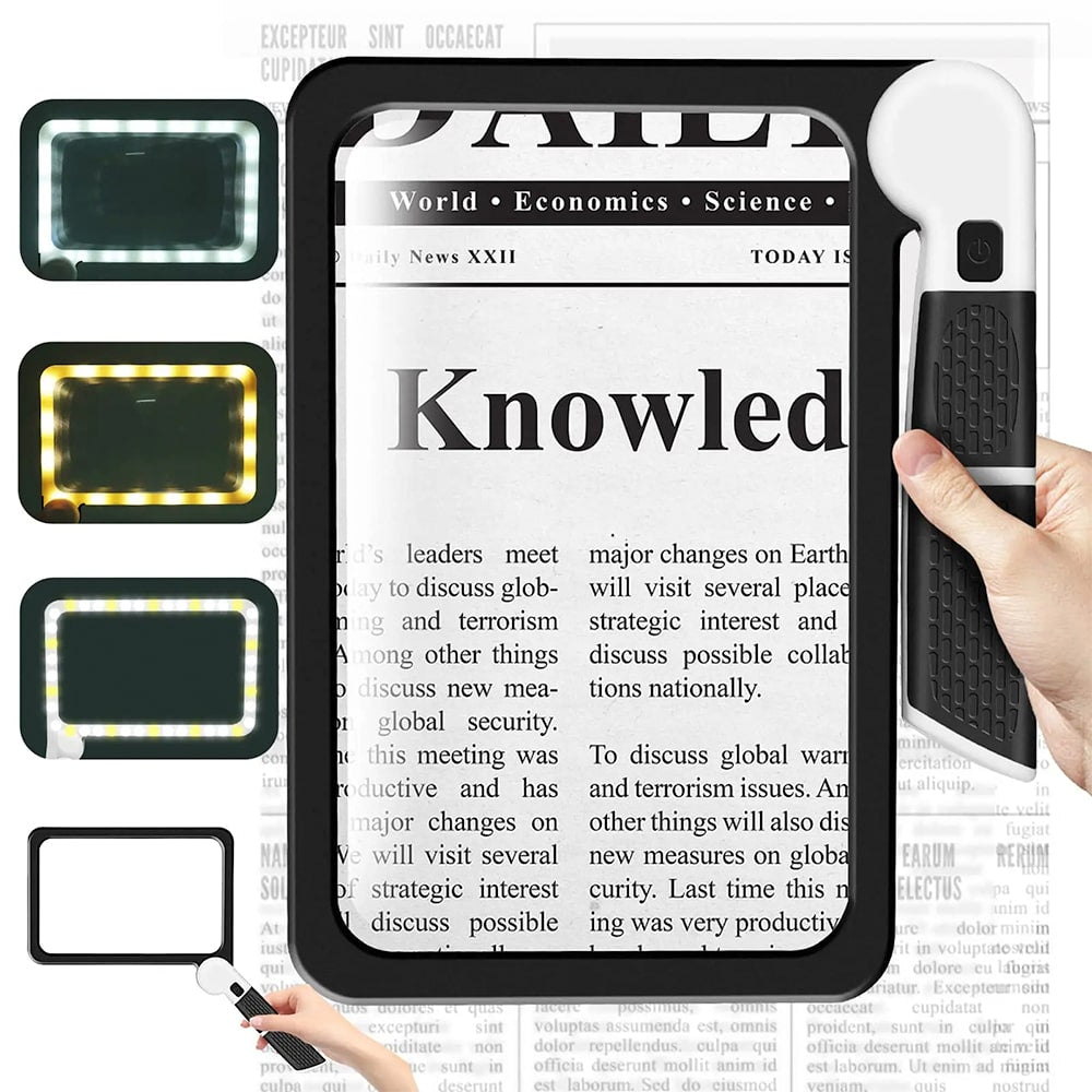 Lisslune | Full-Sided Handheld Magnifying Glass – 5X Magnification, LED Illuminated Magnifier with 3 Modes, Ideal for Reading Books and for Seniors