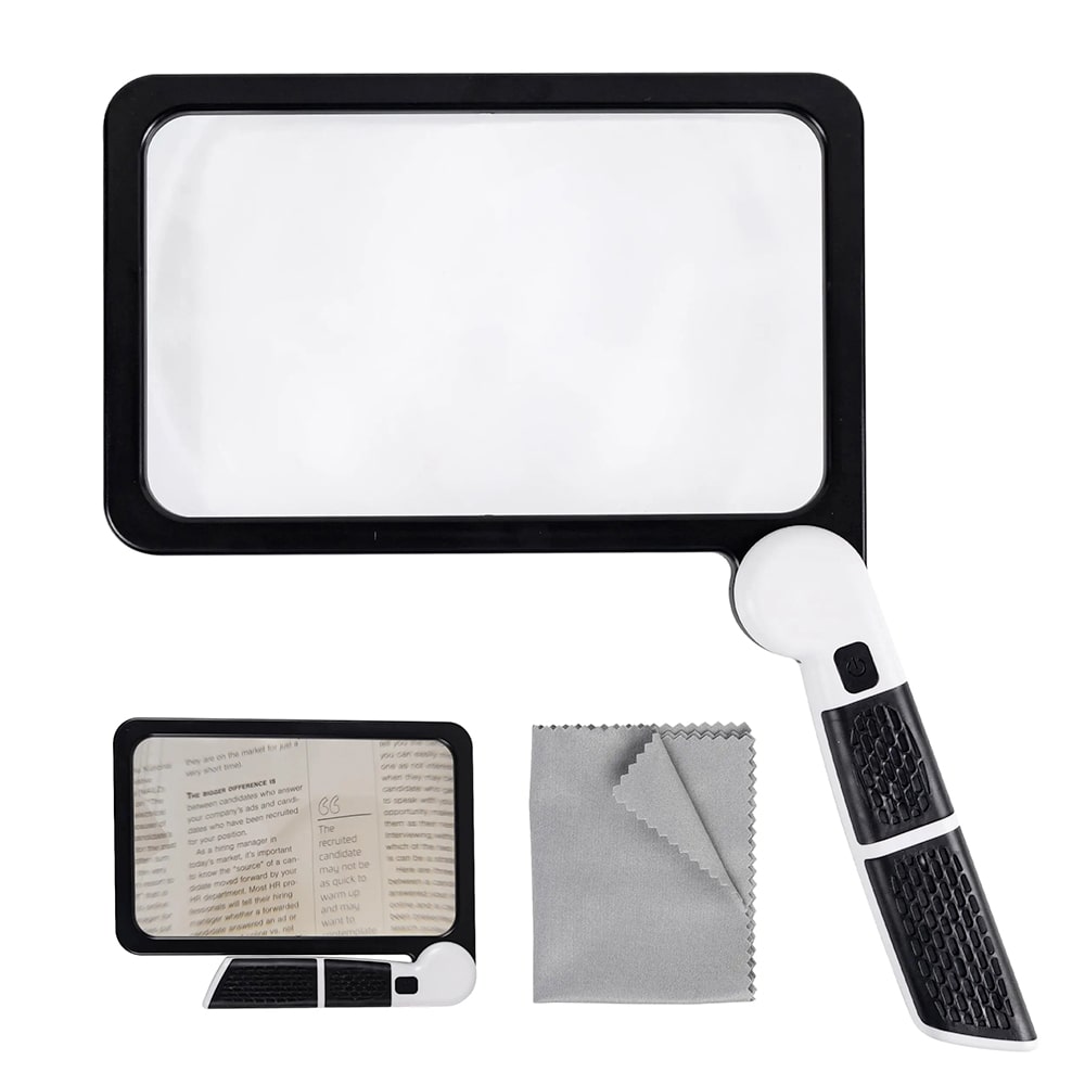 Lisslune | Full-Sided Handheld Magnifying Glass – 5X Magnification, LED Illuminated Magnifier with 3 Modes, Ideal for Reading Books and for Seniors
