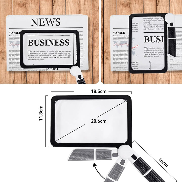 Lisslune | Full-Sided Handheld Magnifying Glass – 5X Magnification, LED Illuminated Magnifier with 3 Modes, Ideal for Reading Books and for Seniors