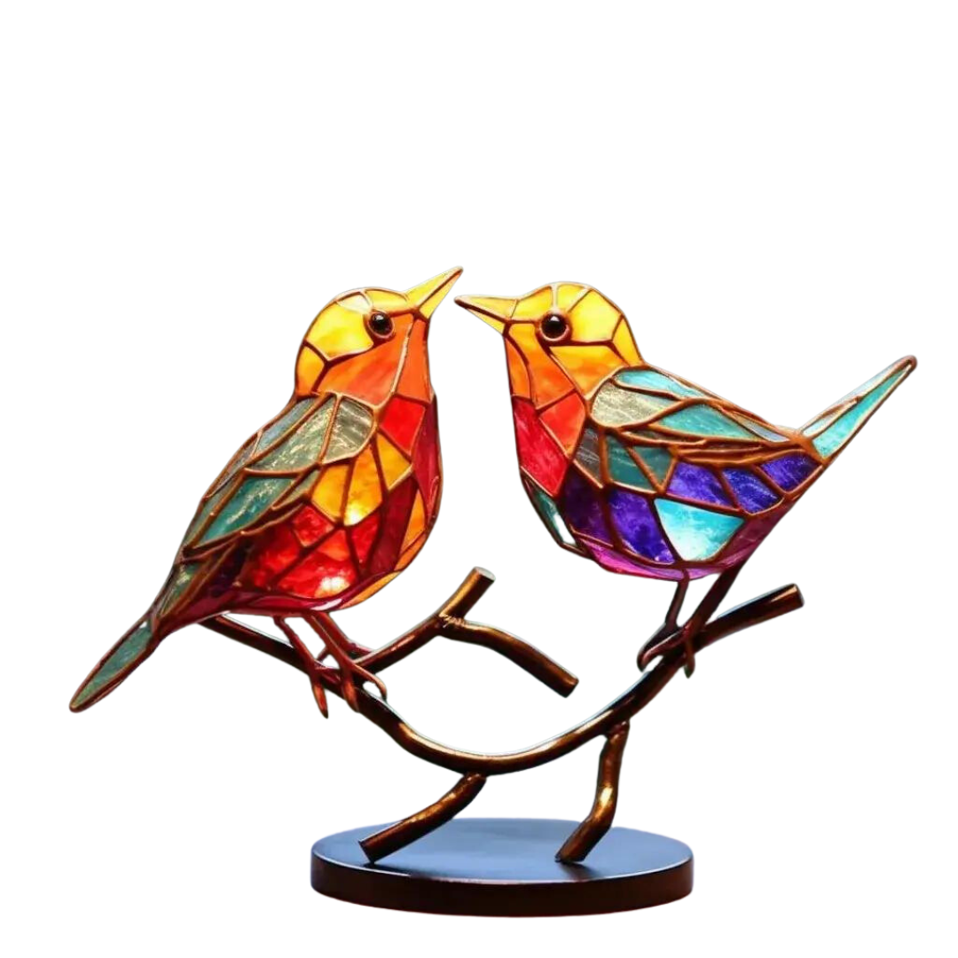 Lisslune | ElegantAviary | Colorful Birds on Branch Desk Ornaments