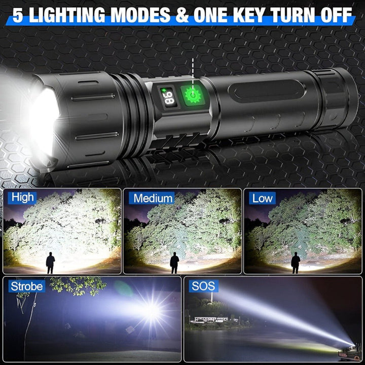 Lisslune | 100,000 Lumen Rechargeable LED Flashlight | Waterproof, Impact-Resistant & Ideal for Hiking, Emergencies & Power Outages