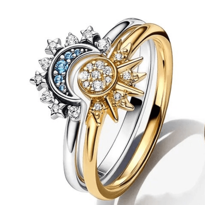 Lisslune | HELIARA RING – Sterling Silver Crystal Ring with Sun & Moon Design
