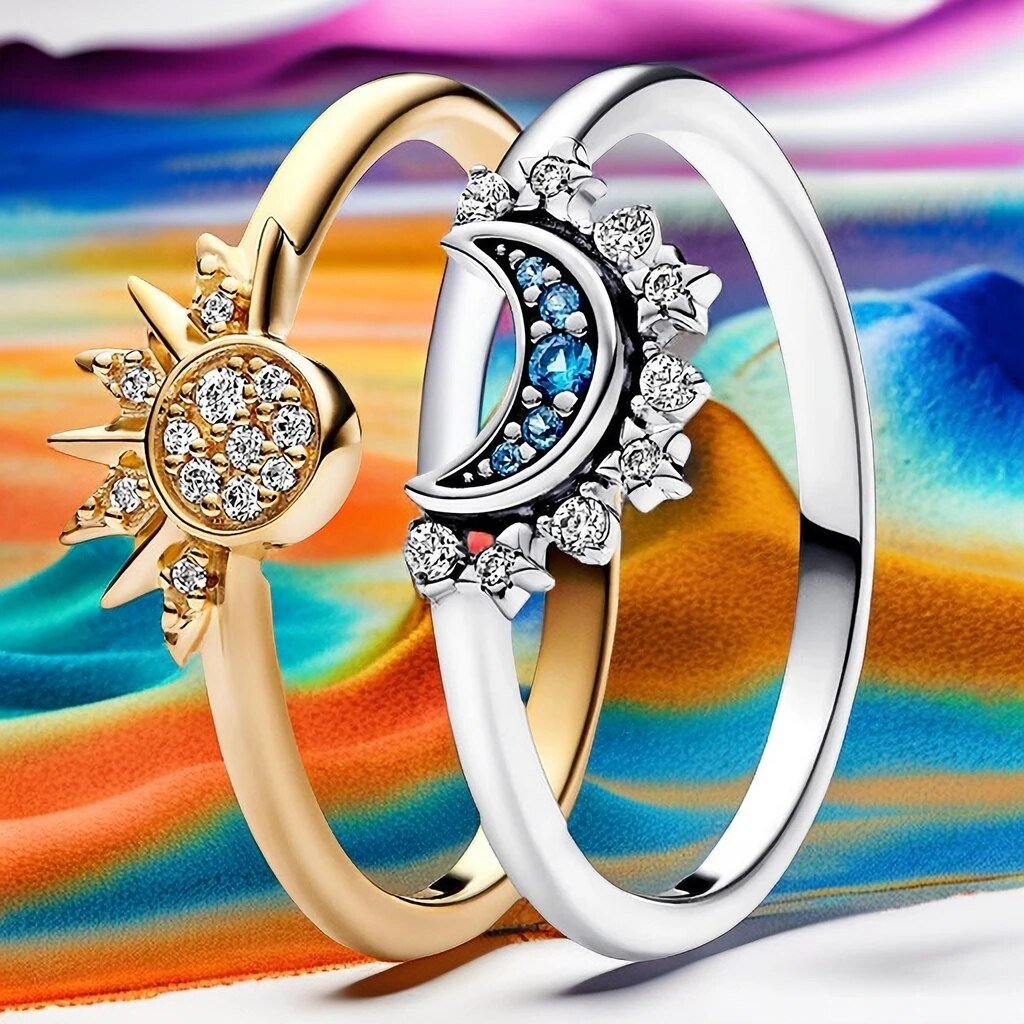 Lisslune | HELIARA RING – Sterling Silver Crystal Ring with Sun & Moon Design