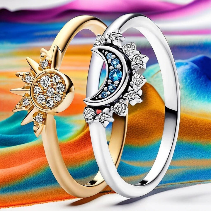 Lisslune | HELIARA RING – Sterling Silver Crystal Ring with Sun & Moon Design