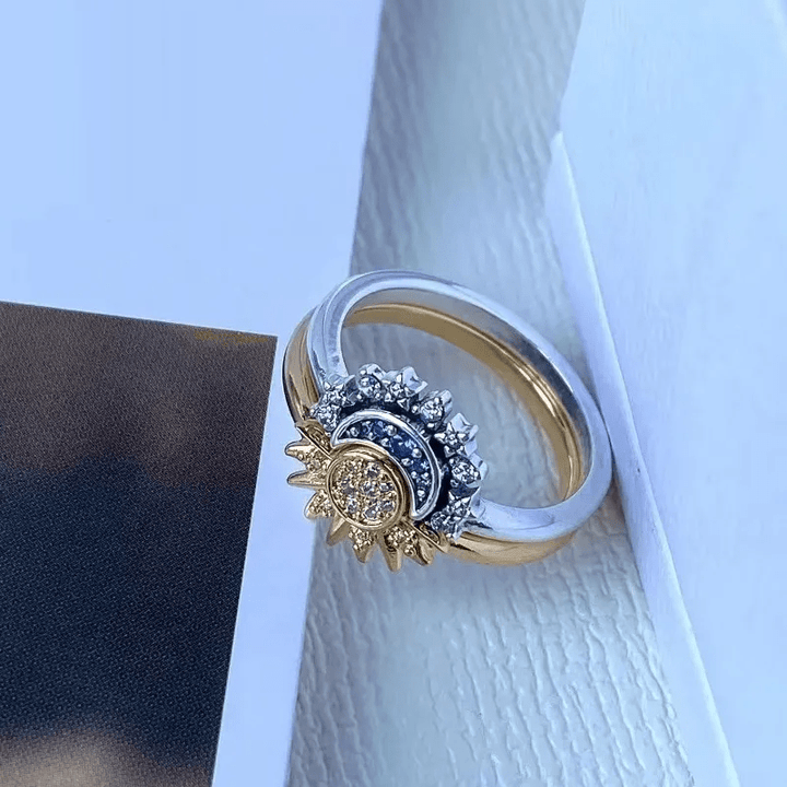 Lisslune | HELIARA RING – Sterling Silver Crystal Ring with Sun & Moon Design