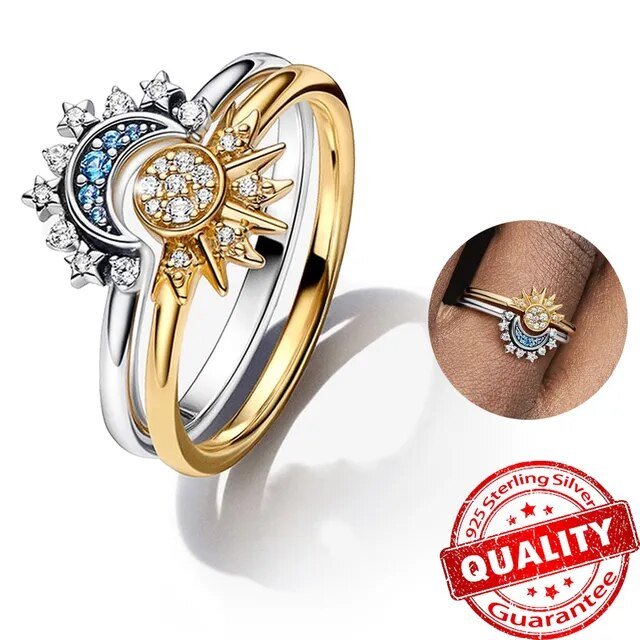 Lisslune | HELIARA RING – Sterling Silver Crystal Ring with Sun & Moon Design