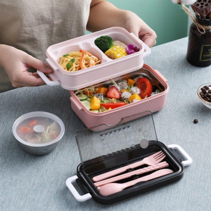 Lisslune | Stainless Steel Double Layer Insulated Cutlery Lunch Box
