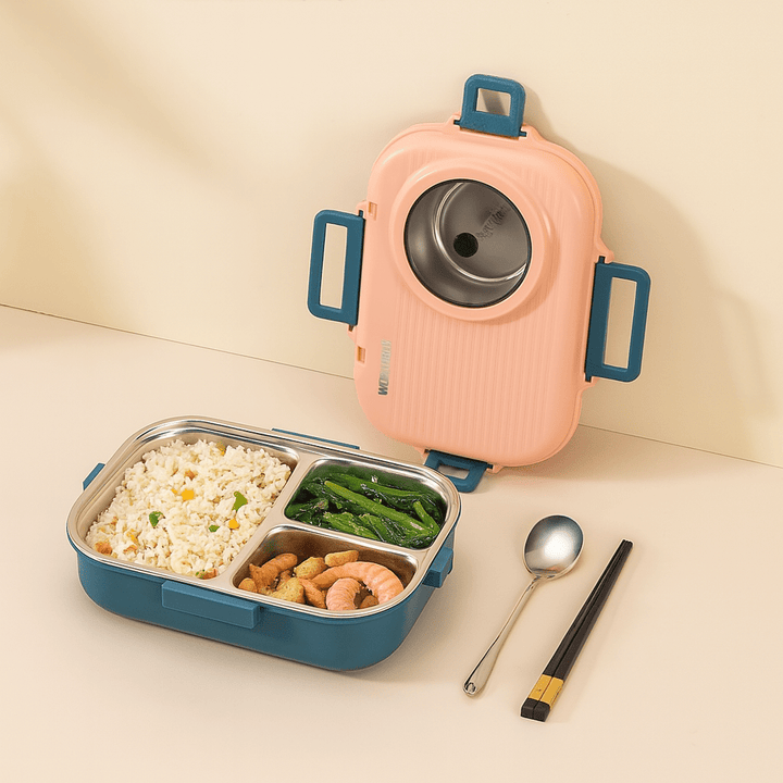 Lisslune | LUNCHMATE – Stainless Steel Lunch Box with 3 Compartments for Fresh & Organized Meals