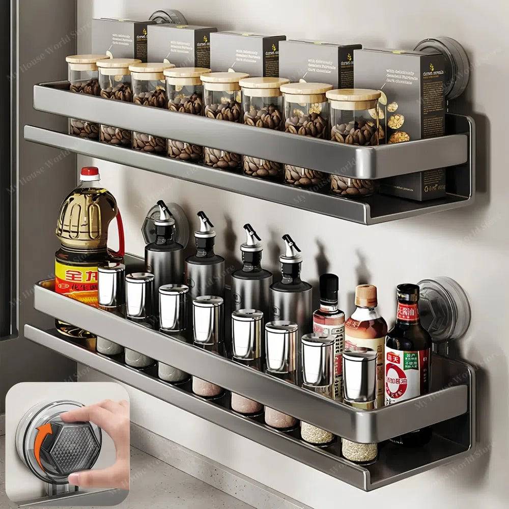Lisslune | Wall-Mounted Suction Cup Spice Rack Organizer for Kitchen Storage and Easy Access to Spices