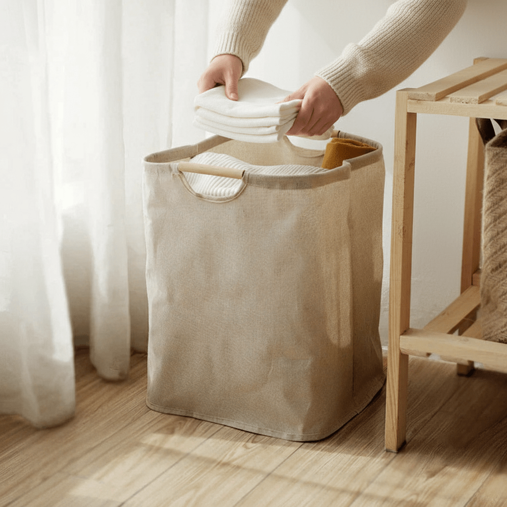 Lisslune | LuxeFold Hamper – Elegant Cotton-Linen Laundry Organizer
