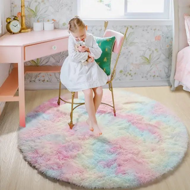 Lisslune | Velvéri Luxe FluffyMat Rug | Ultra-soft round plush rug for cozy home and bedroom décor