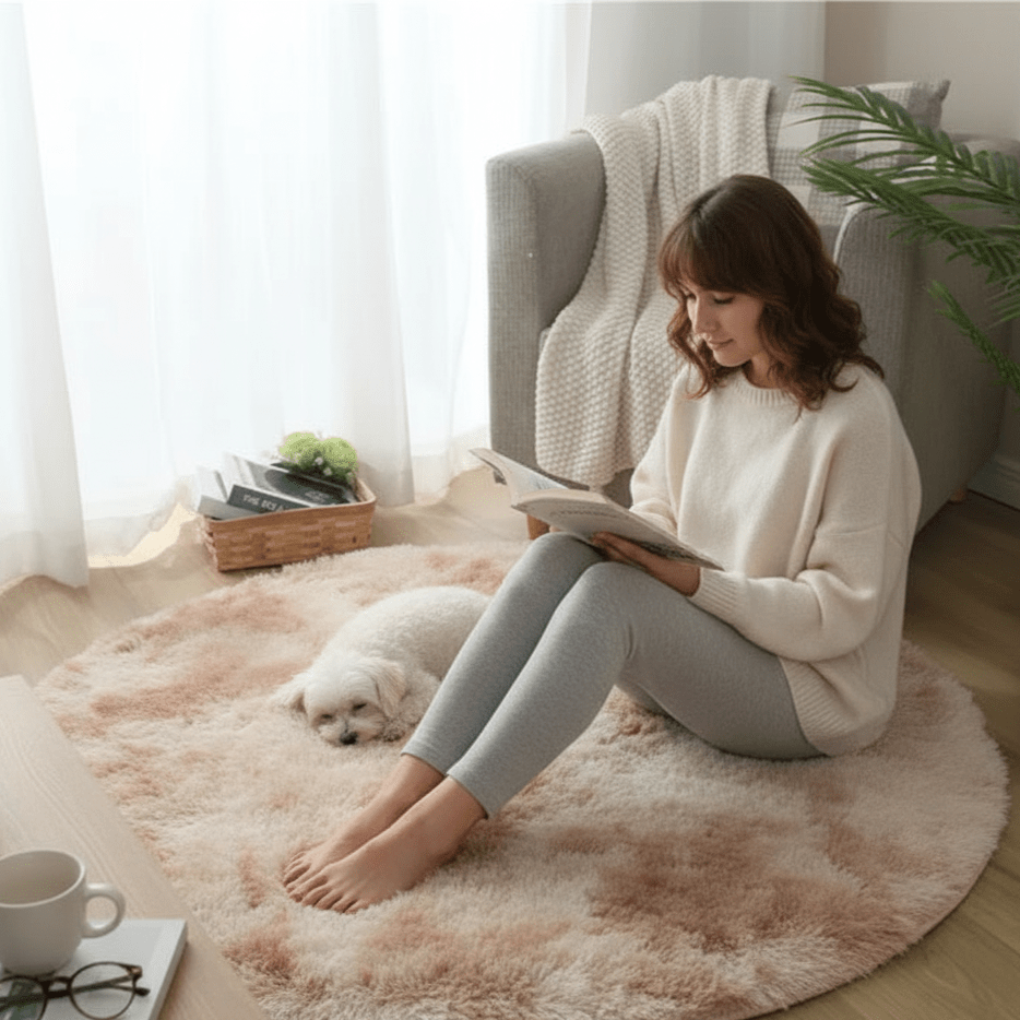 Lisslune | Velvéri Luxe FluffyMat Rug | Ultra-soft round plush rug for cozy home and bedroom décor