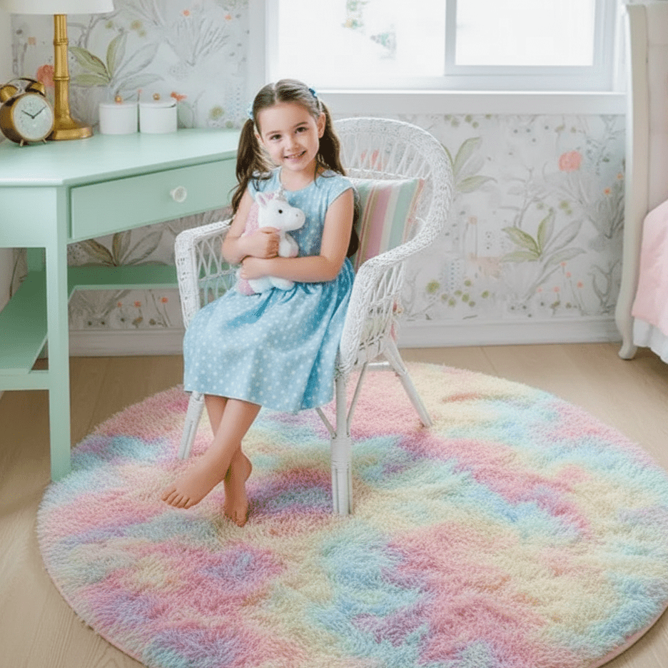 Lisslune | Velvéri Luxe FluffyMat Rug | Ultra-soft round plush rug for cozy home and bedroom décor