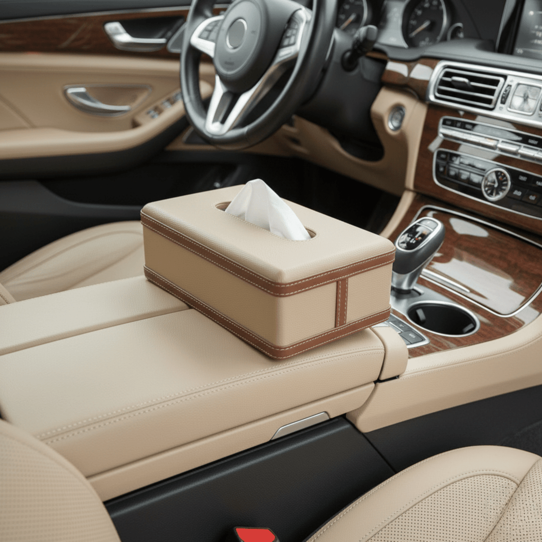 Lisslune | LuxeTiera Leather Tissue Box Holder | Elegant handcrafted leatherite organizer for home, office, and car