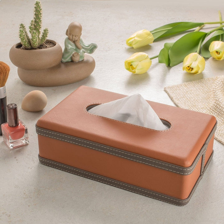 Lisslune | LuxeTiera Leather Tissue Box Holder | Elegant handcrafted leatherite organizer for home, office, and car