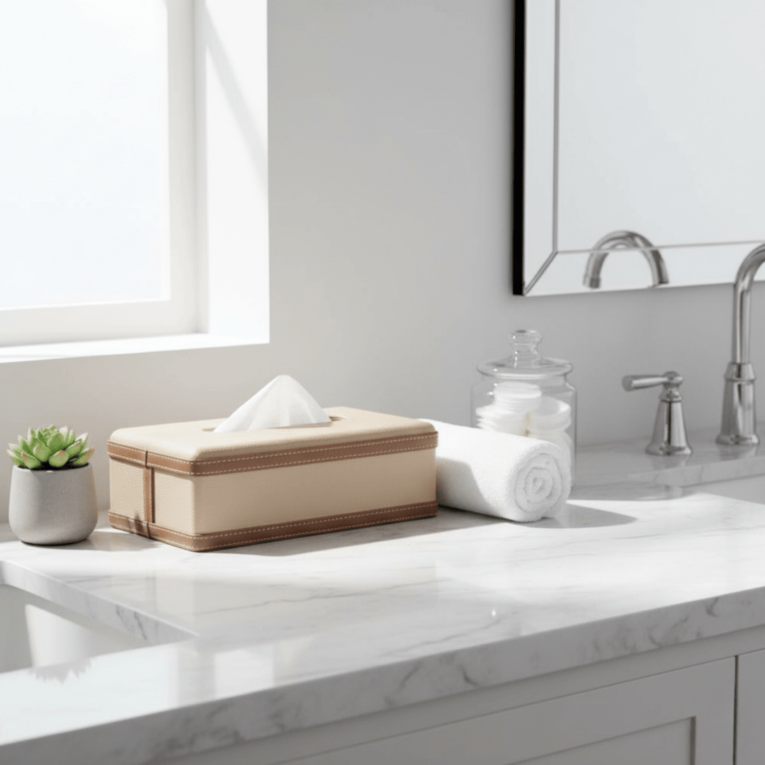 Lisslune | LuxeTiera Leather Tissue Box Holder | Elegant handcrafted leatherite organizer for home, office, and car