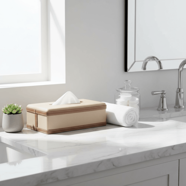 Lisslune | LuxeTiera Leather Tissue Box Holder | Elegant handcrafted leatherite organizer for home, office, and car