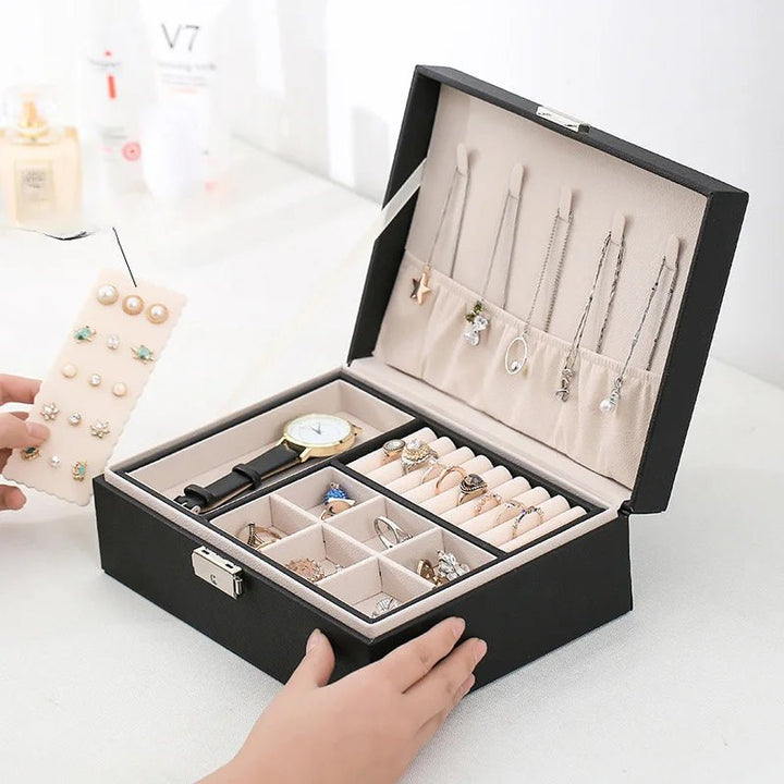Lisslune | LuxeWood – Elegant Wooden Jewelry Box with PU Leather