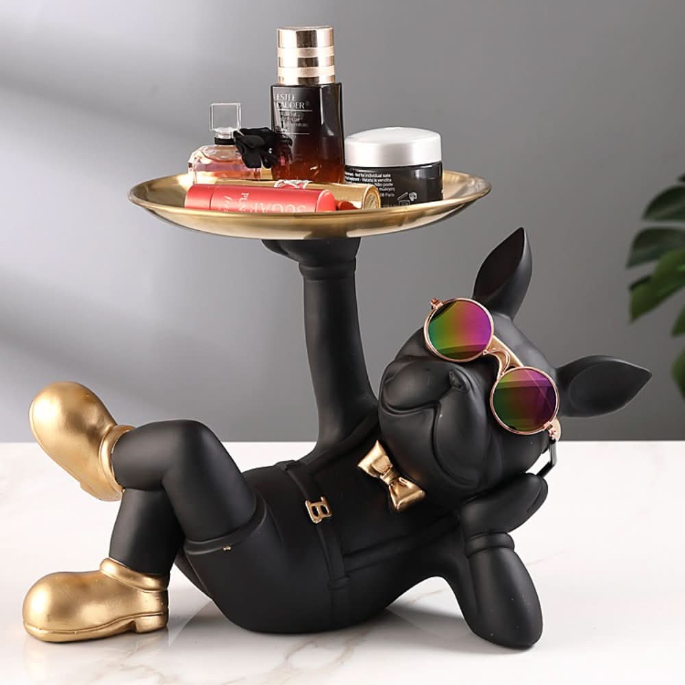 Lisslune | Resin Bulldog Decor Tray Sculpture