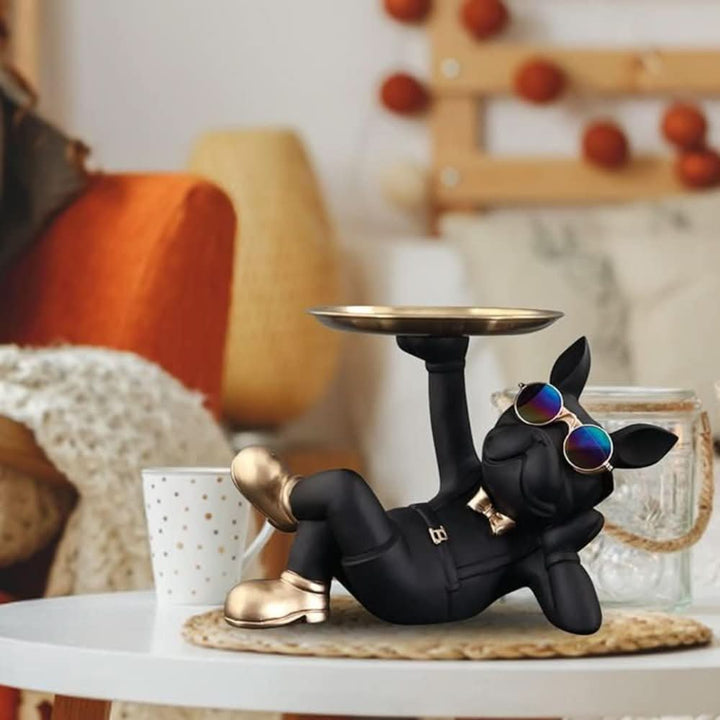 Lisslune | Resin Bulldog Decor Tray Sculpture