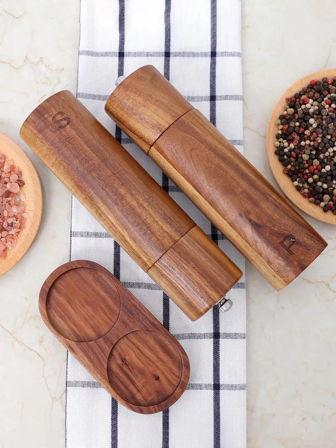 Lisslune | Luxury Wooden Salt and Pepper Mill Set with Tray - WoodSpice