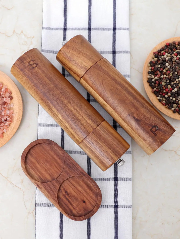 Lisslune | Luxury Wooden Salt and Pepper Mill Set with Tray - WoodSpice