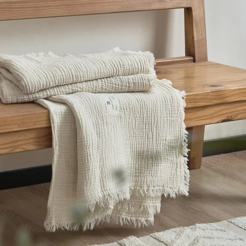 Lisslune | Allison Tassel Cotton Blanket 100% Woven Throw Blanket