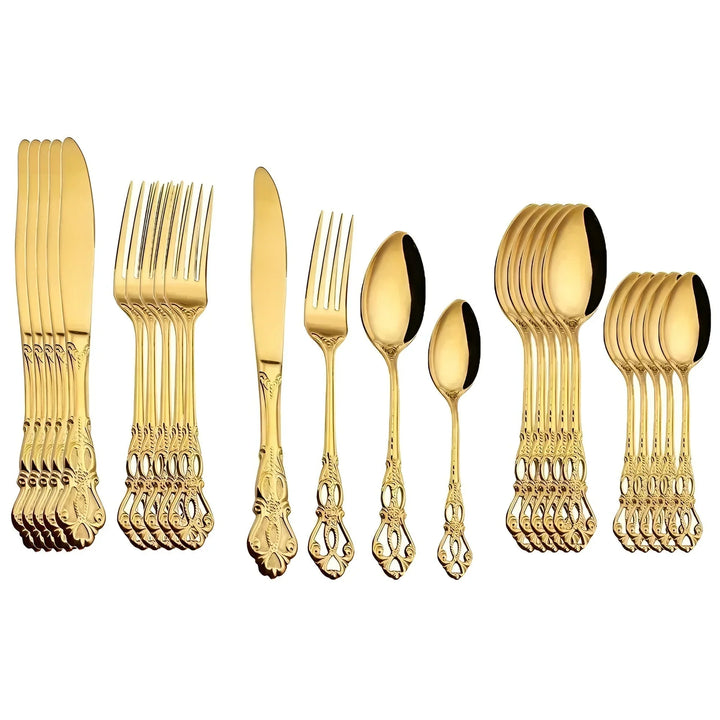 Lisslune | Luxurious 24-piece Gold Cutlery Set with Elegant Embellishment