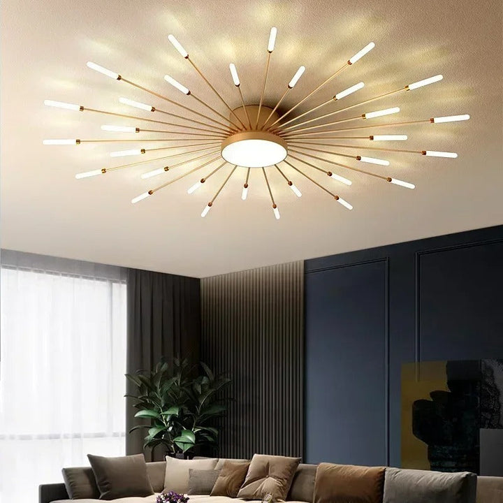 Lisslune | Modern Industrial Ceiling Lamp Sputnik Fireworks | Black & Gold Finish. LED Lighting for Living Room. Dining Room & Bedroom Decor