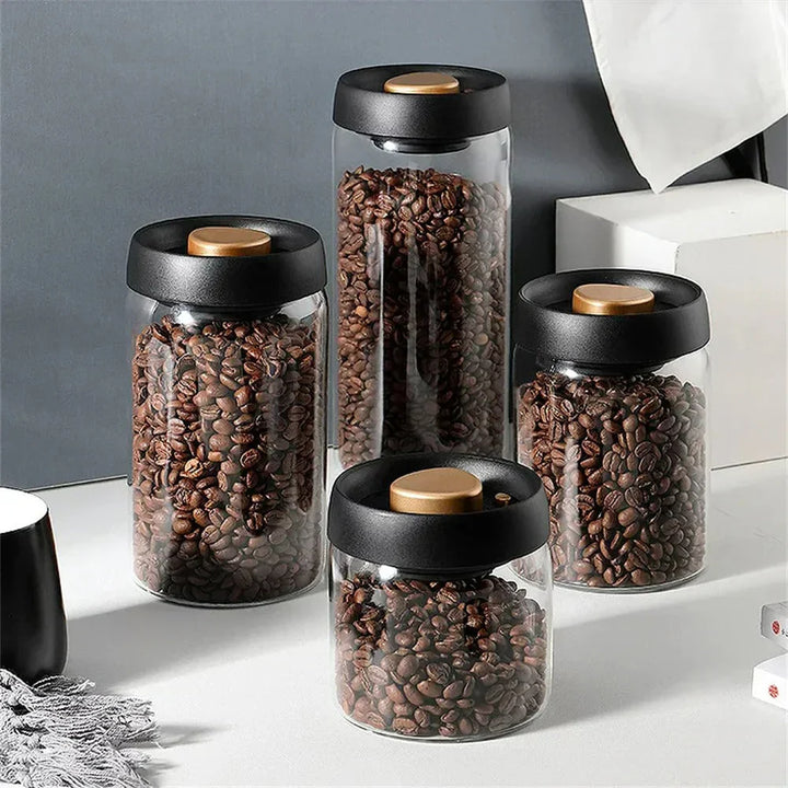 Lisslune | Glass coffee bean storage container with aroma protection lid for long-lasting freshness