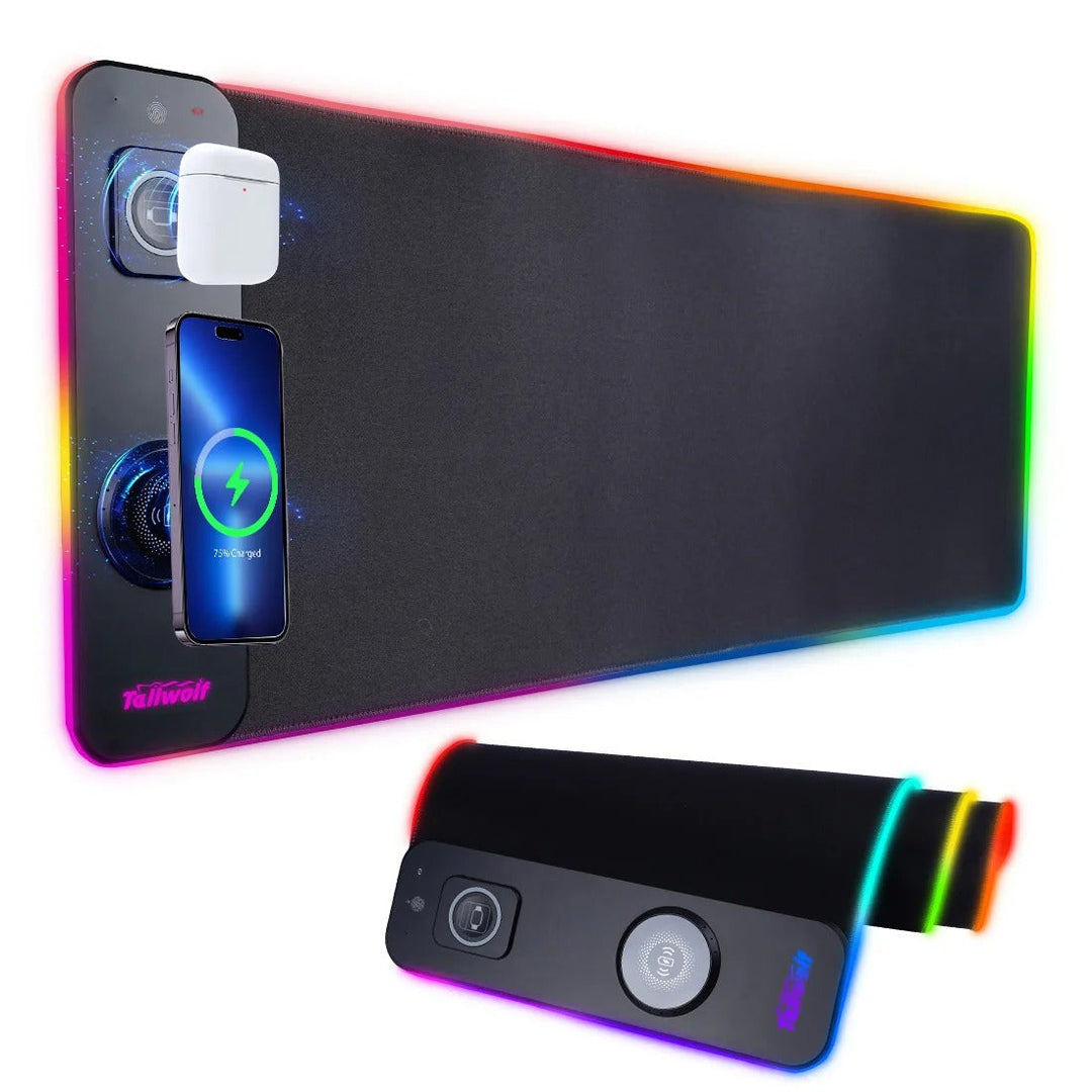 Lisslune | Wireless Charging Desk Mat | RGB Dual Charging Pad for iPhone, Keyboard & Mouse, Premium Desk Mat
