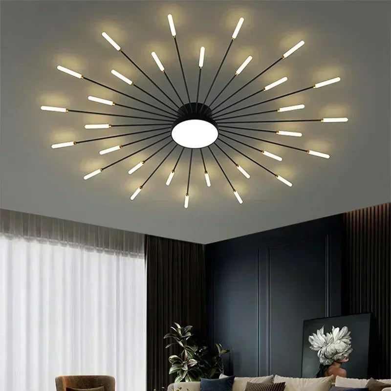 Lisslune | Modern Industrial Ceiling Lamp Sputnik Fireworks | Black & Gold Finish. LED Lighting for Living Room. Dining Room & Bedroom Decor