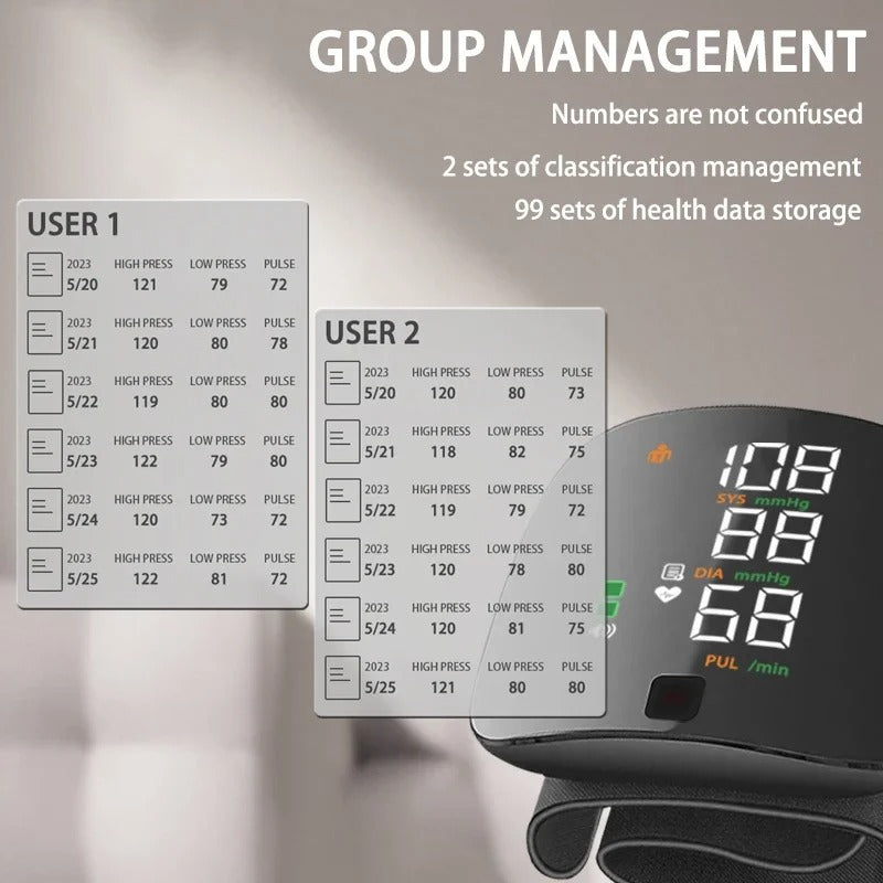 Lisslune | Smart Wrist Blood Pressure Monitor – Electronic Portable Sphygmomanometer with Voice Alerts