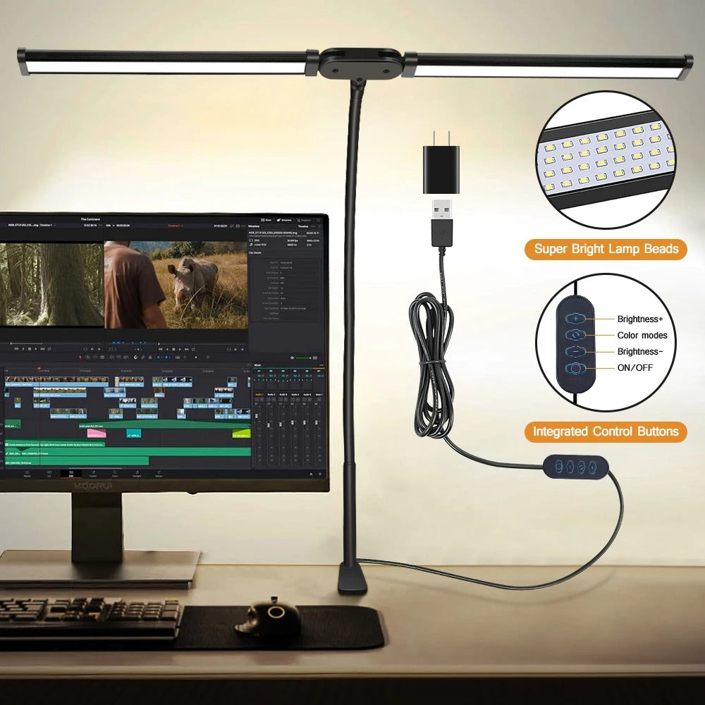 Lisslune | Double-Head LED Desk Lamp | Lighting Solution for Study, Work & Office Use