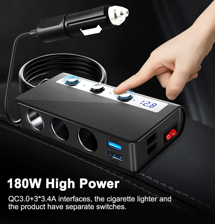 Lisslune | 4-Port Car Fast Charger Adapter - Cigarette Lighter Sockets & USB Ports
