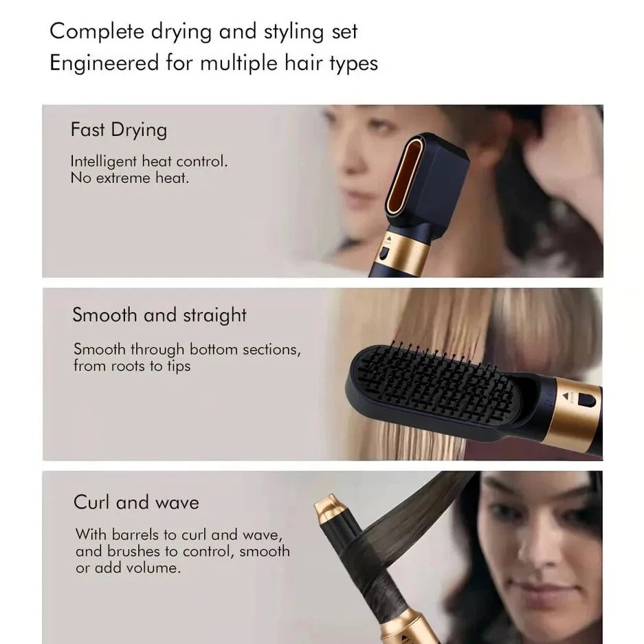 Lisslune | Glossify 5-in-1 Hair Styler | 1000W Hot Air Brush with Ionic Technology