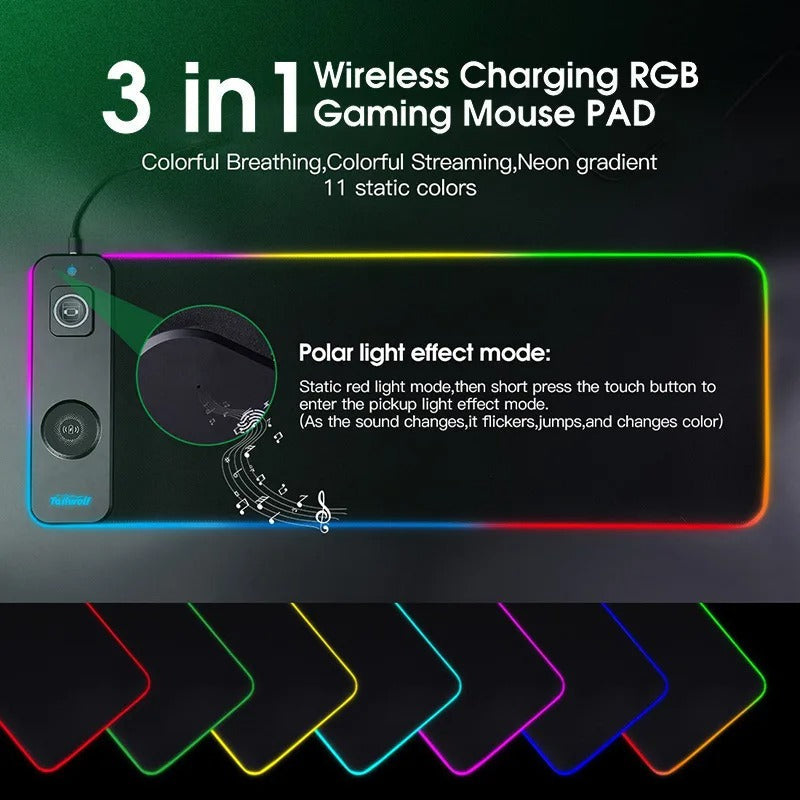 Lisslune | Wireless Charging Desk Mat | RGB Dual Charging Pad for iPhone, Keyboard & Mouse, Premium Desk Mat