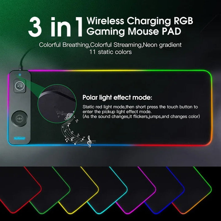 Lisslune | Wireless Charging Desk Mat | RGB Dual Charging Pad for iPhone, Keyboard & Mouse, Premium Desk Mat