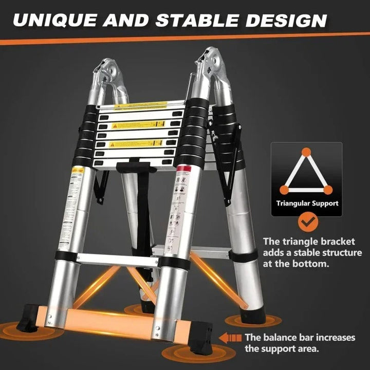 Lisslune | Collapsible Extendable Ladder UK – Telescopic Ladder with Non-Slip Feet, Soft-Close System for Indoor & Outdoor Use