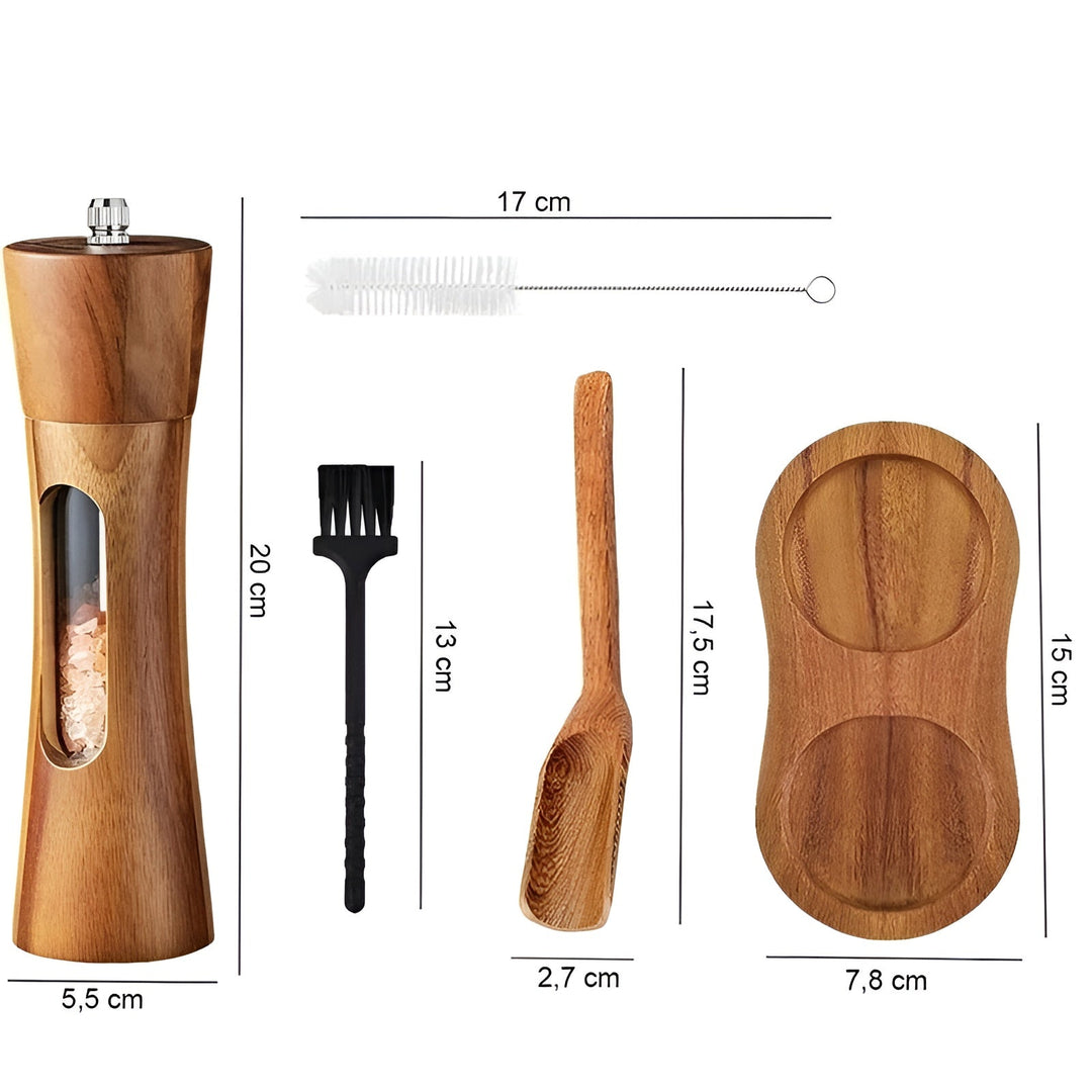 Lisslune | SpiceCraft Manual Salt and Pepper Mill Set – Wooden Design with Acrylic Window Adjustable Grind Levels