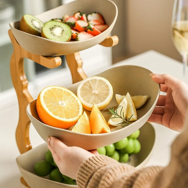 Lisslune | BambuNest – Modern Bamboo Fruit Basket with Removable Trays & Multi-Tier Design