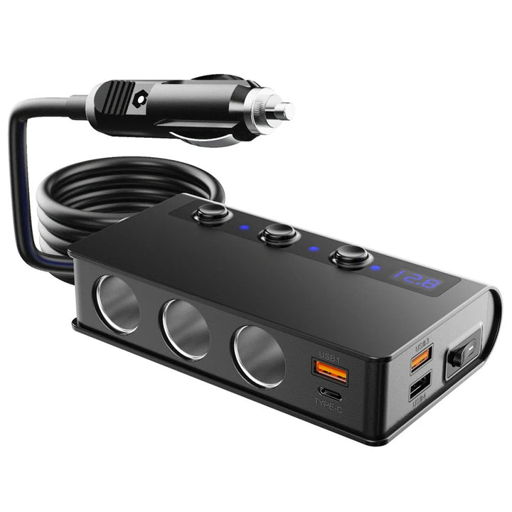 Lisslune | 4-Port Car Fast Charger Adapter - Cigarette Lighter Sockets & USB Ports