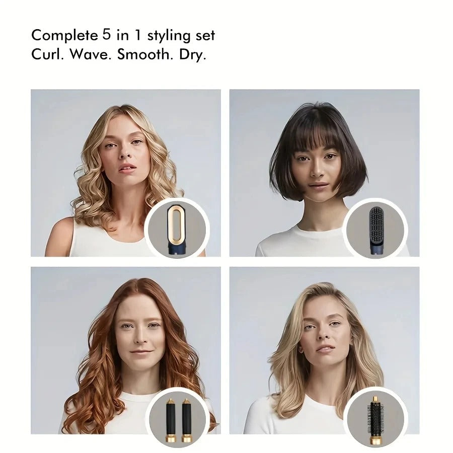Lisslune | Glossify 5-in-1 Hair Styler | 1000W Hot Air Brush with Ionic Technology