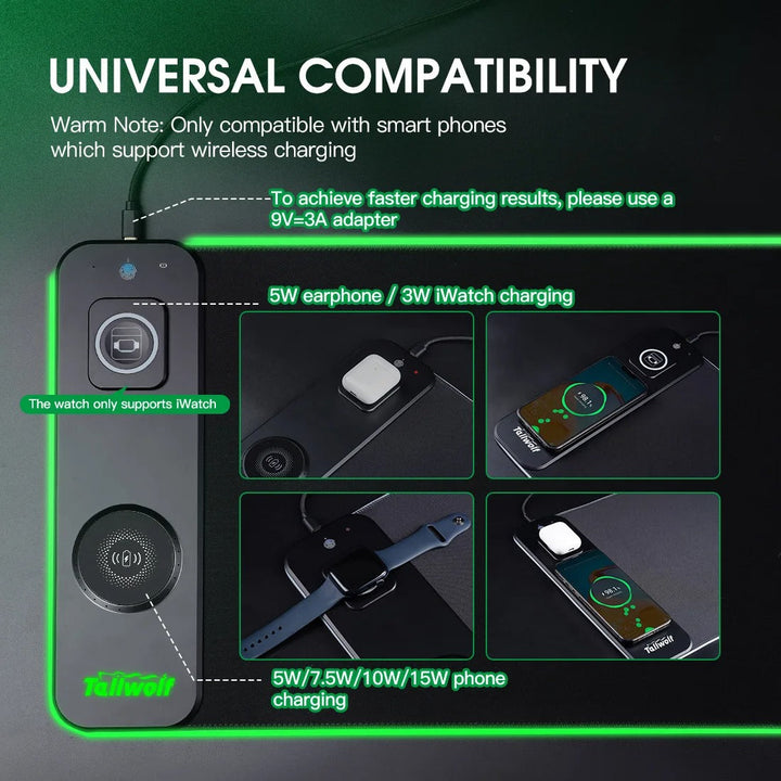 Lisslune | Wireless Charging Desk Mat | RGB Dual Charging Pad for iPhone, Keyboard & Mouse, Premium Desk Mat