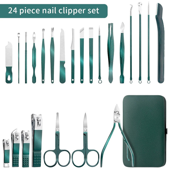 Lisslune | Stainless Steel Grooming Set | 7, 13, or 24-Piece Kits for Manicures & Pedicures at Home or Travel