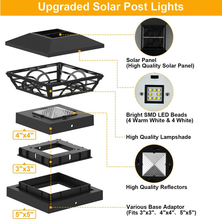 Lisslune | Peake Solar Post Cap Light - Durable Outdoor Solar Post Lights for Fence Posts