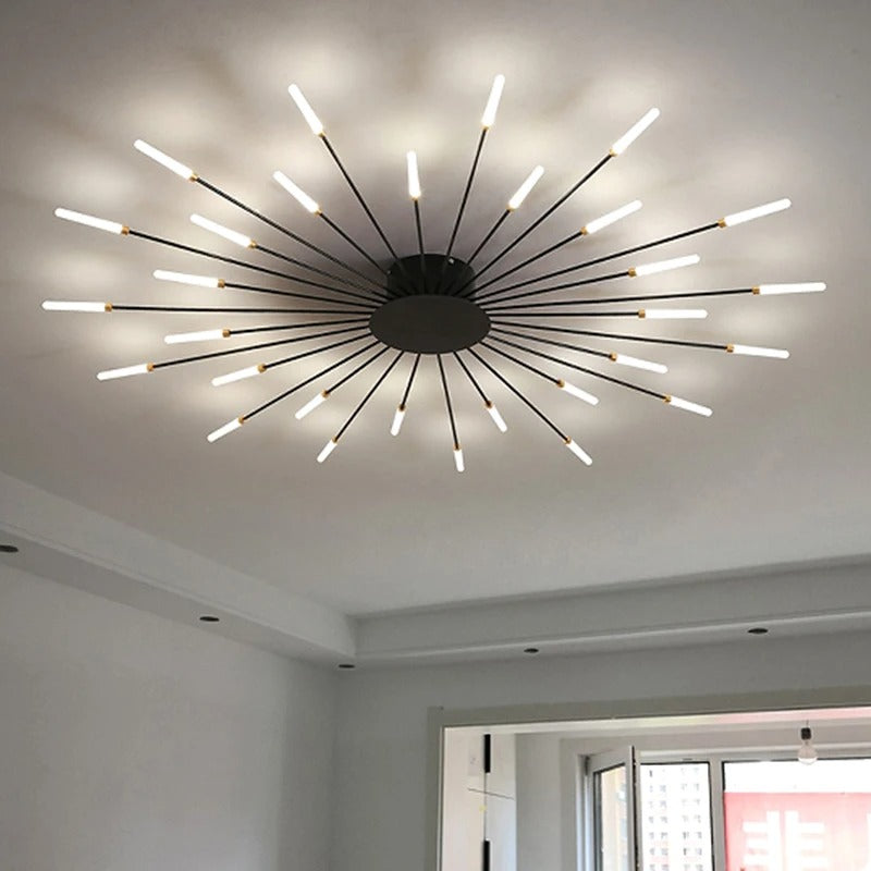 Lisslune | Modern Industrial Ceiling Lamp Sputnik Fireworks | Black & Gold Finish. LED Lighting for Living Room. Dining Room & Bedroom Decor