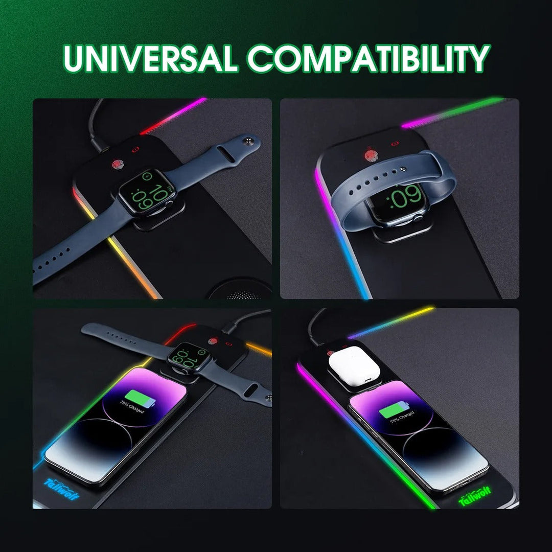 Lisslune | Wireless Charging Desk Mat | RGB Dual Charging Pad for iPhone, Keyboard & Mouse, Premium Desk Mat