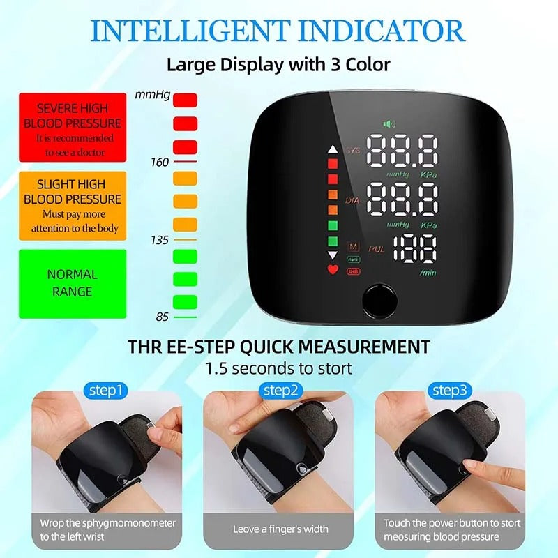 Lisslune | Smart Wrist Blood Pressure Monitor – Electronic Portable Sphygmomanometer with Voice Alerts
