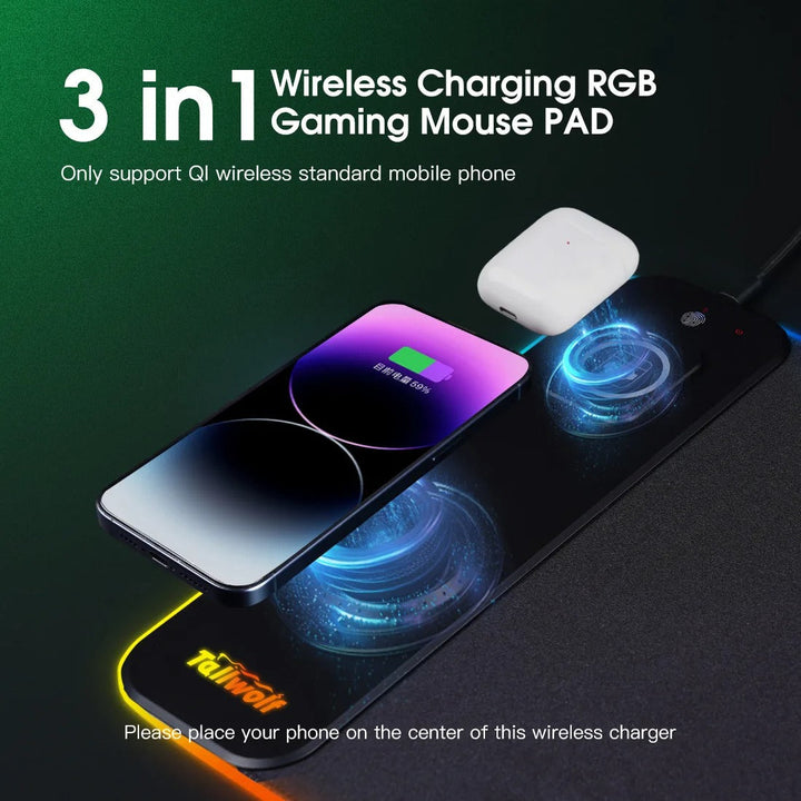 Lisslune | Wireless Charging Desk Mat | RGB Dual Charging Pad for iPhone, Keyboard & Mouse, Premium Desk Mat